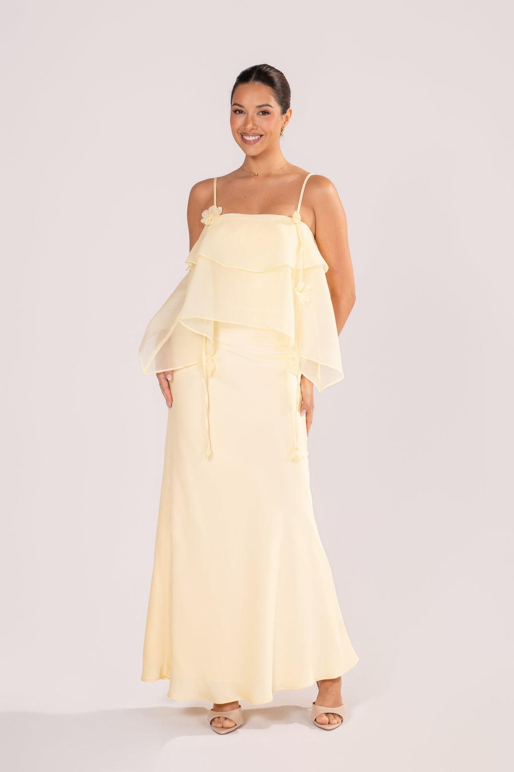 Brea Butter Yellow Ruffle Maxi Dress