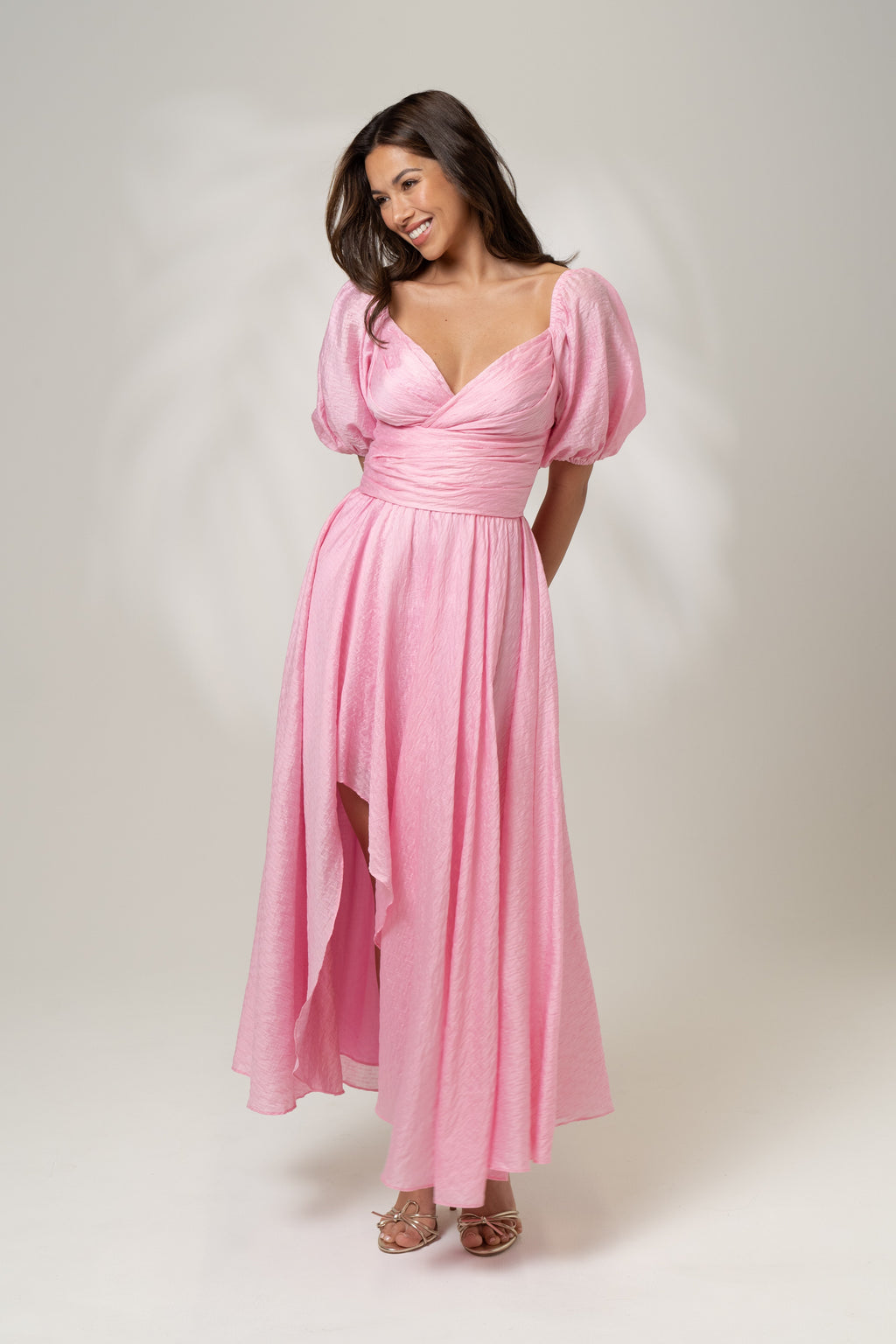 Bridget Puff Sleeve Maxi Dress with Side Slit
