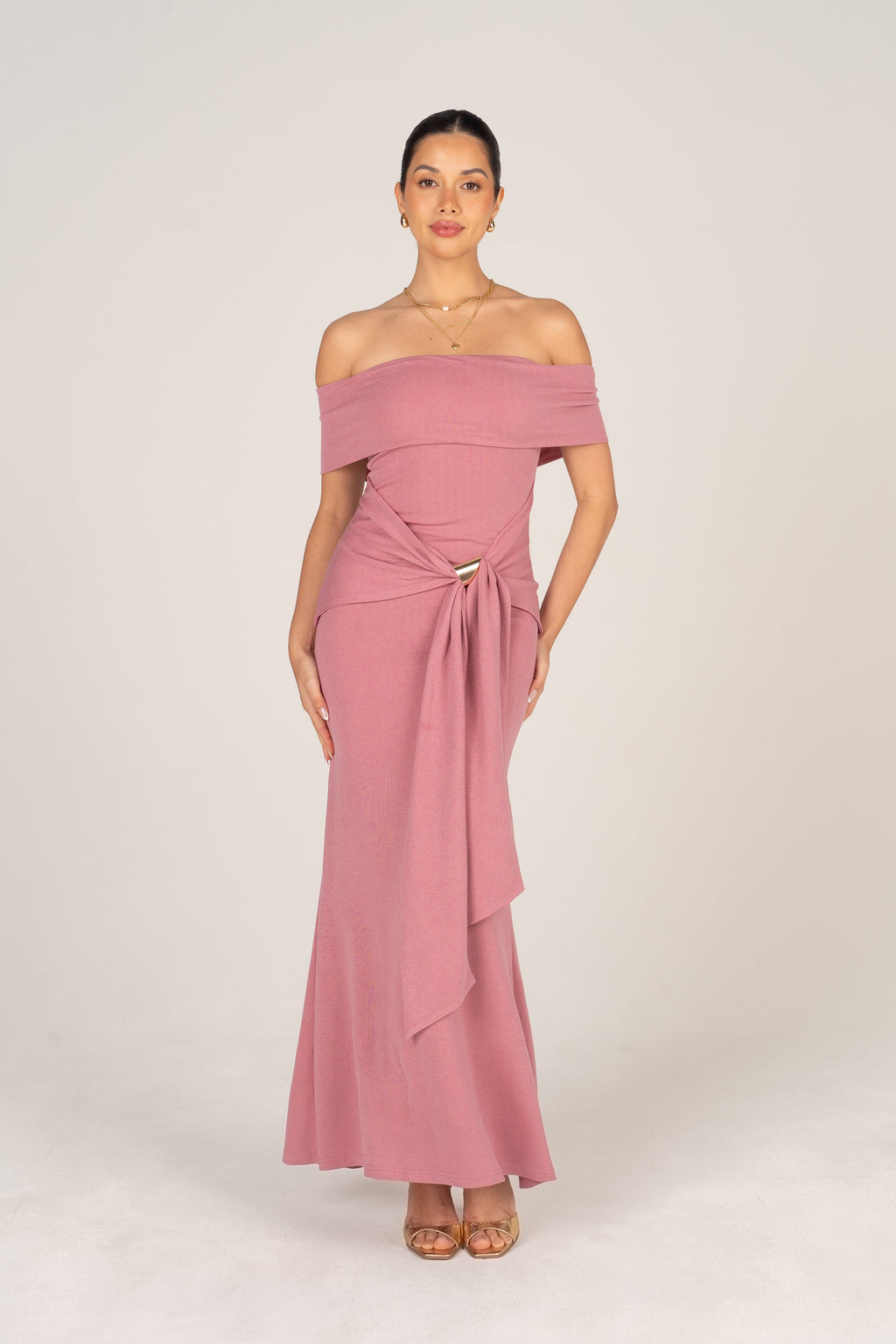 Bronwyn Off-Shoulder Maxi Dress with Drape Waist