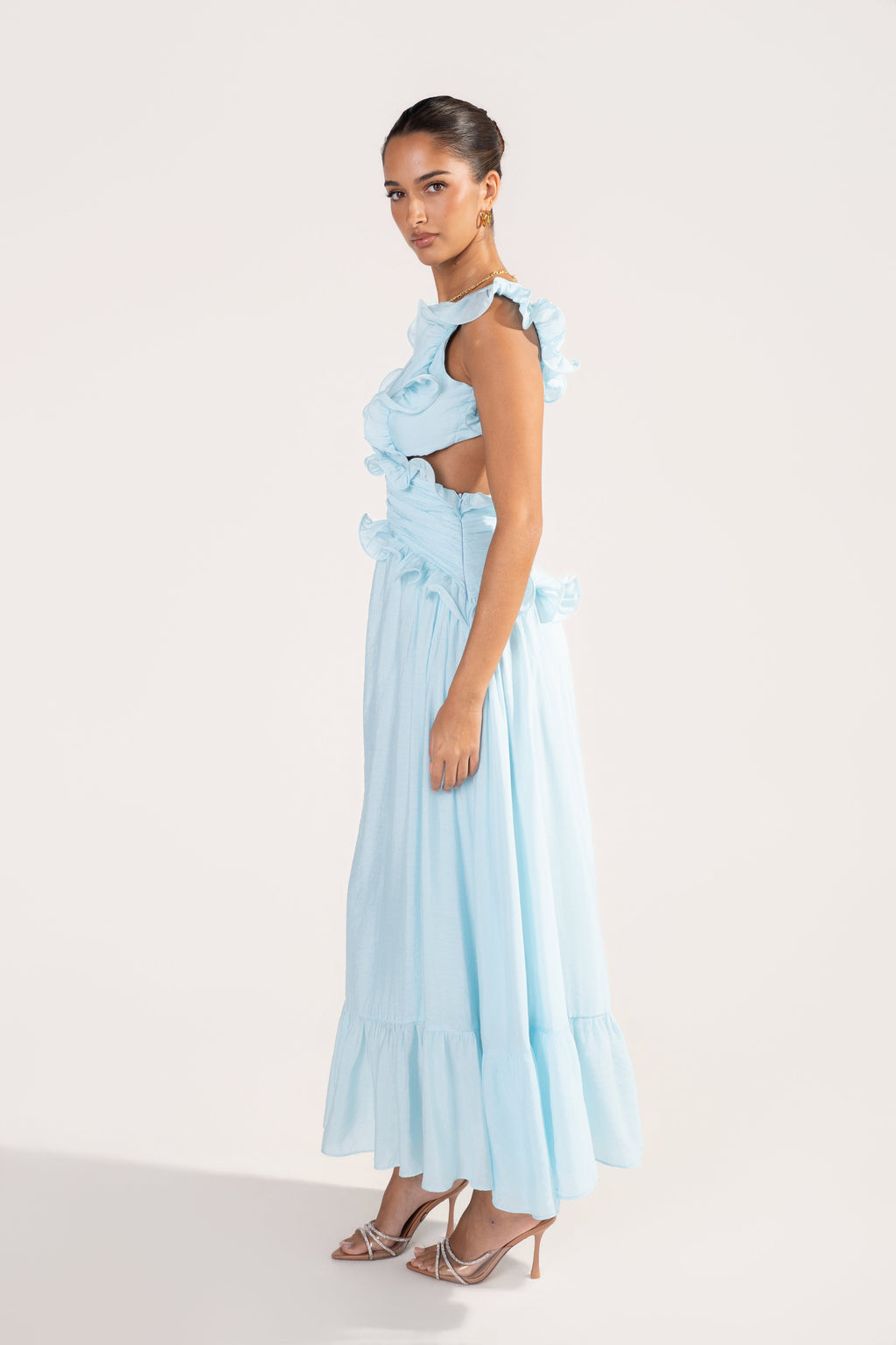 Clarisse Ruffle Trim Open Back Maxi Dress