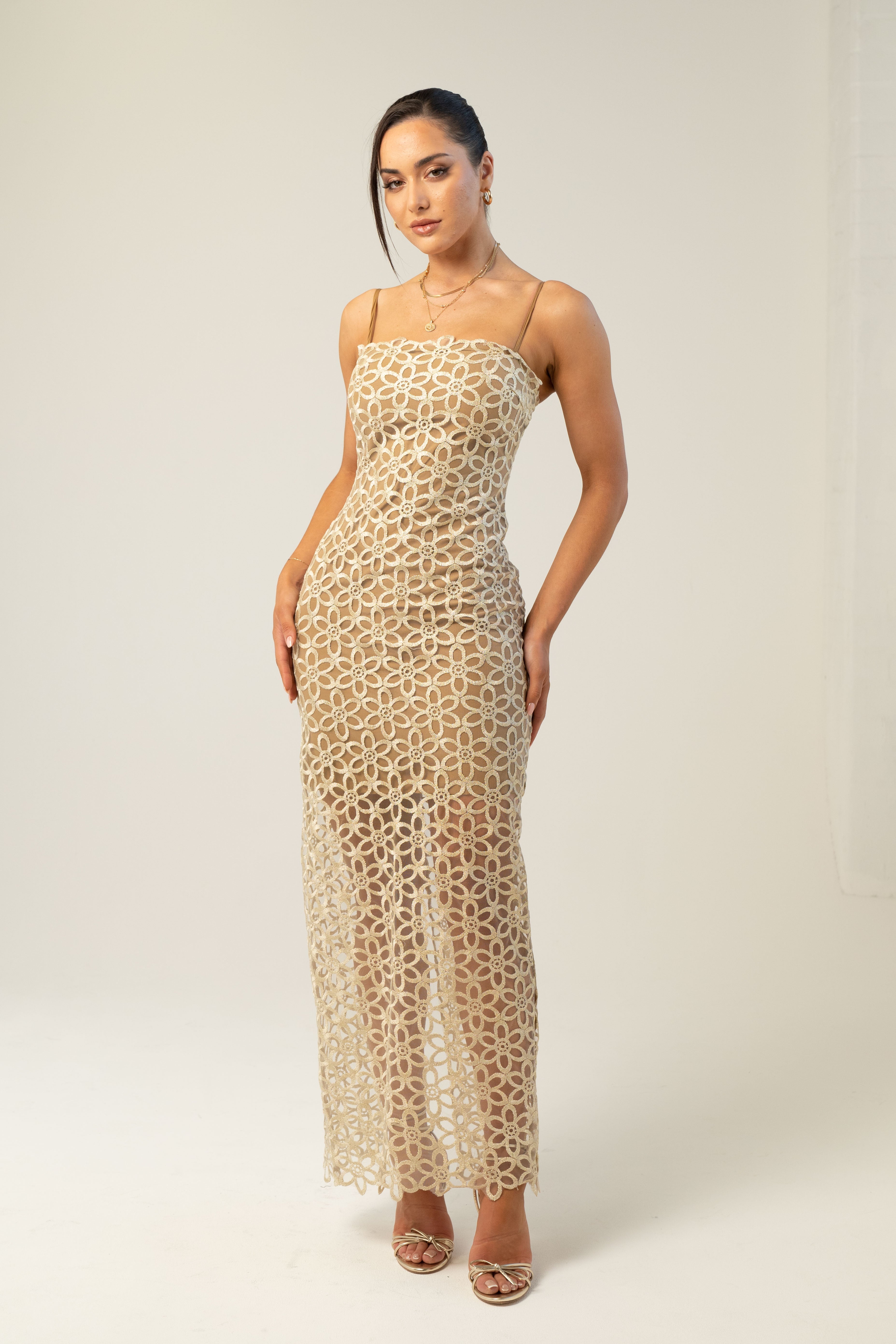 Melina Maxi Dress with Floral Overlay