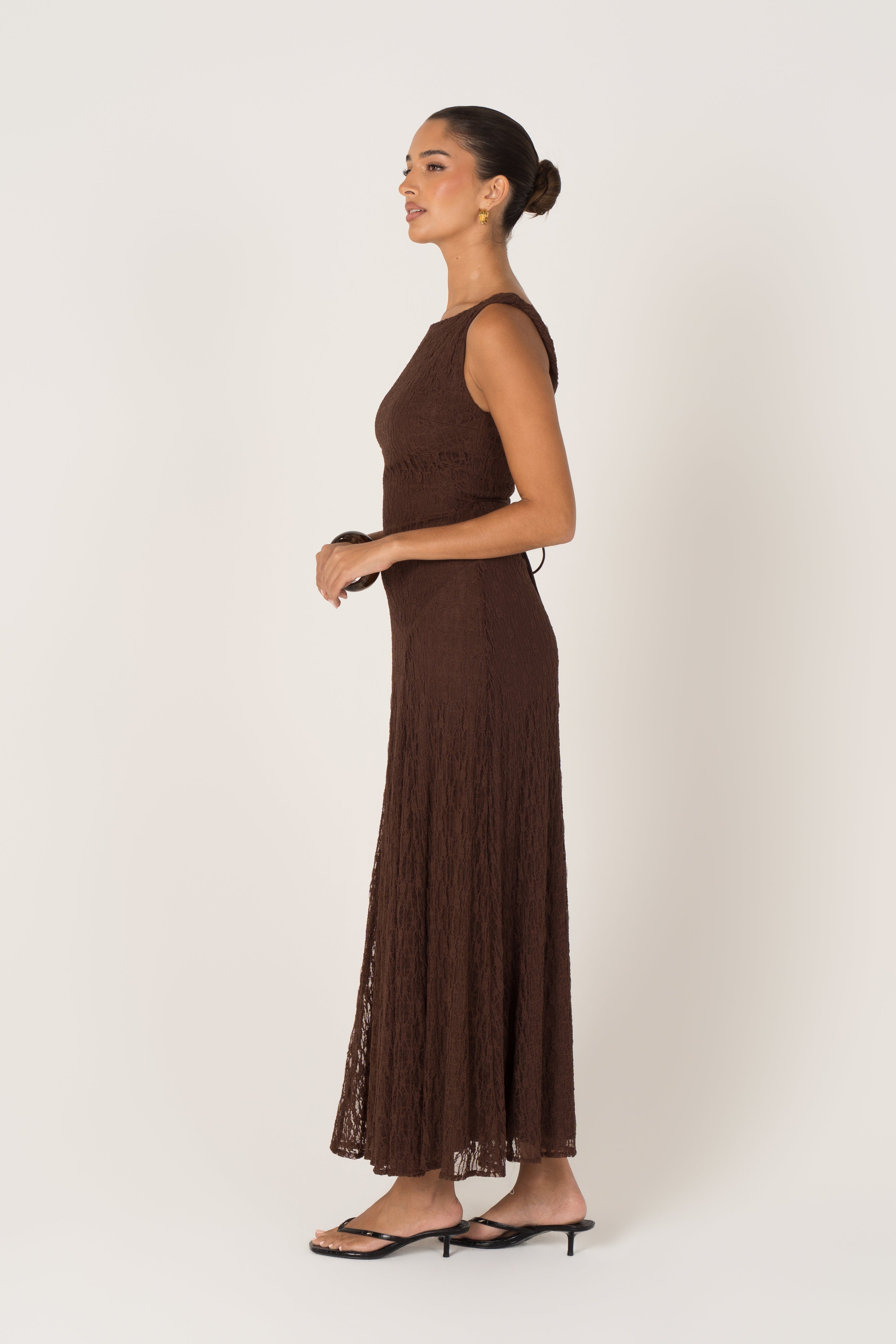 Delia Lace Yellow Maxi Dress with Twist Details