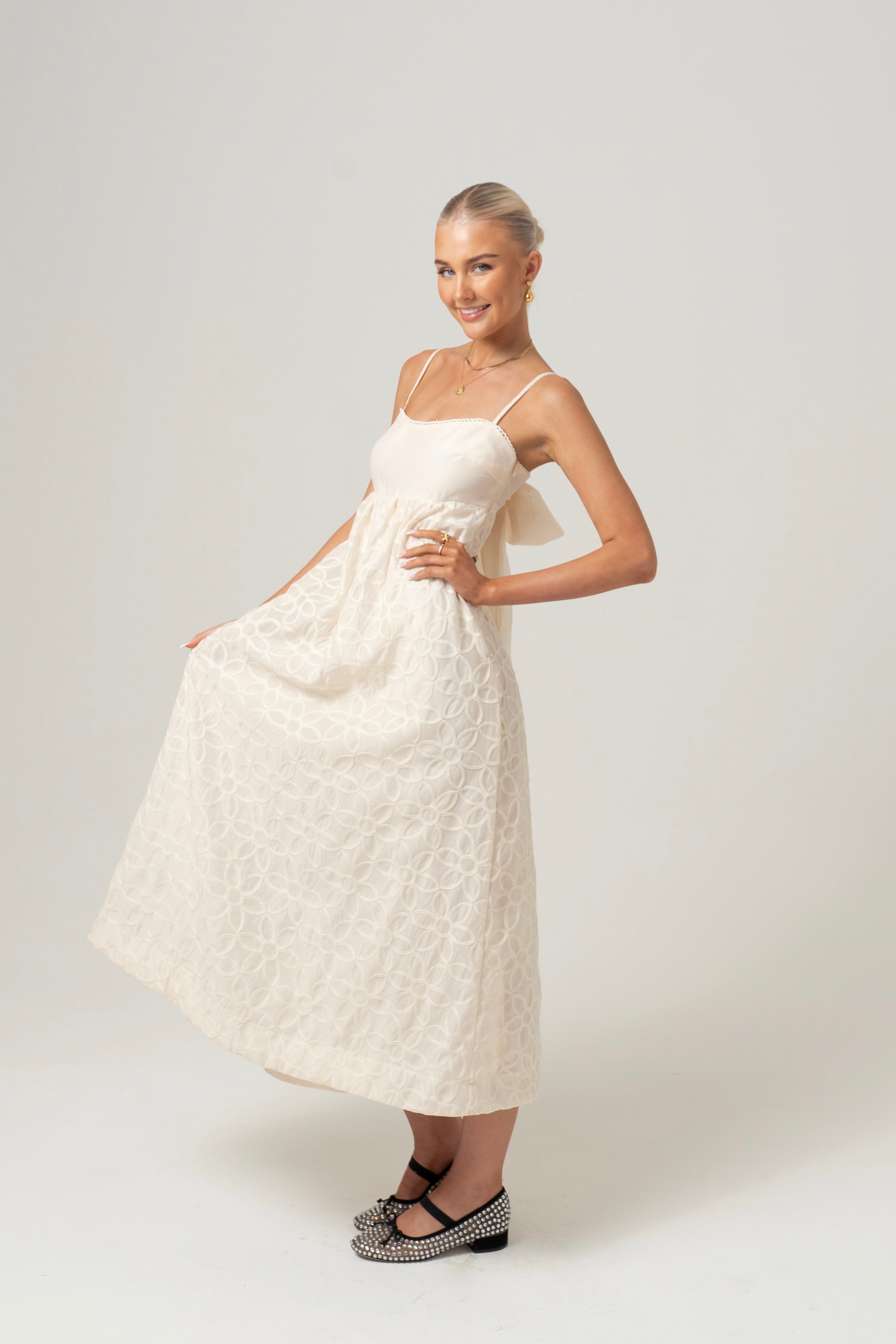 Arabella Cream Maxi Tie Back Dress