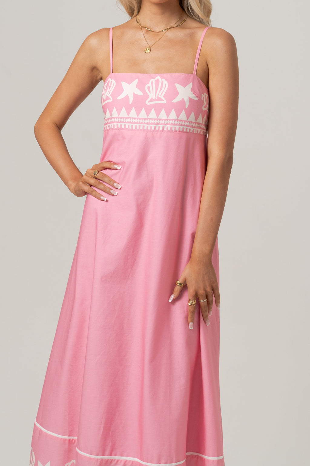 Delphine Pink Maxi Dress with Shell Print