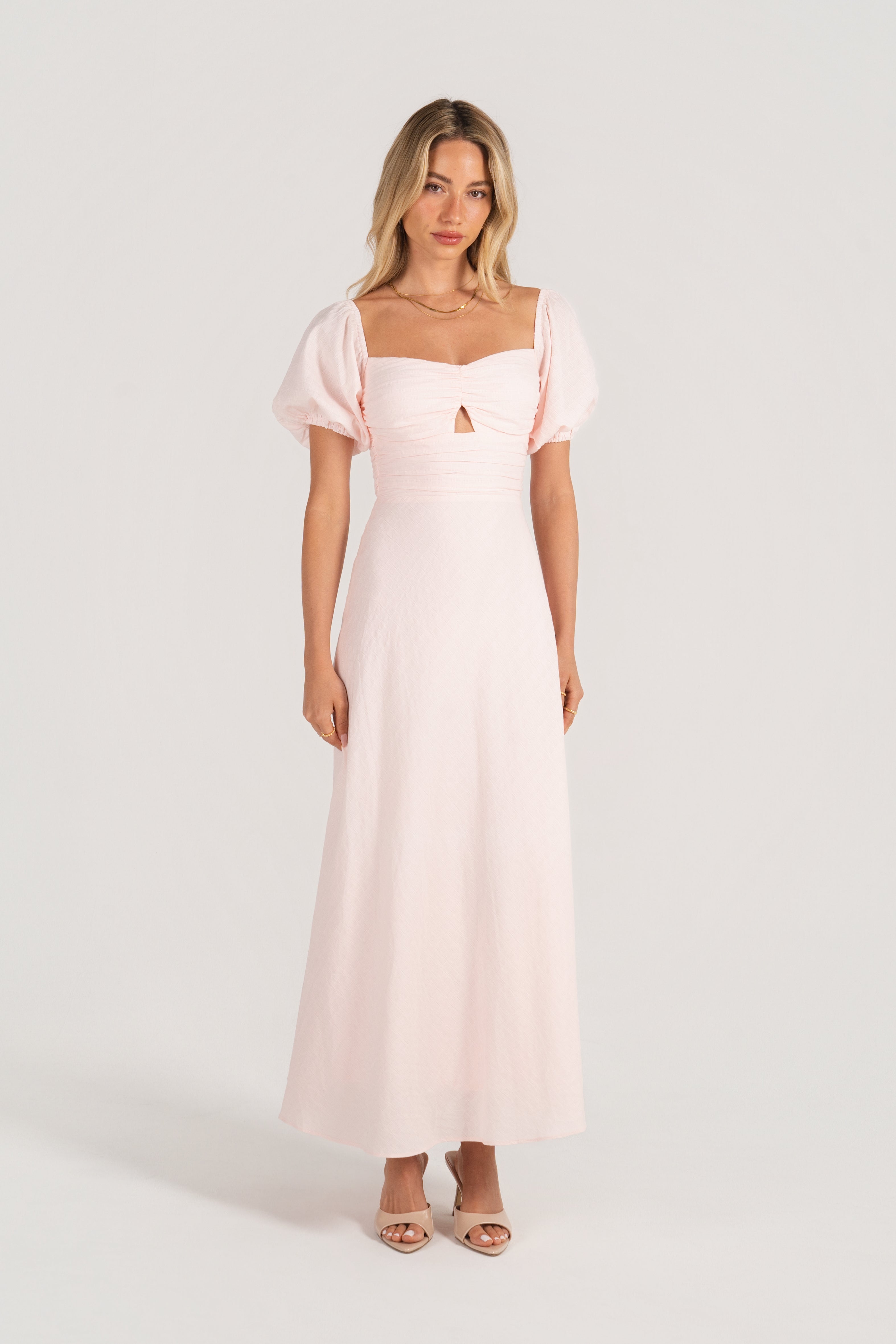 Felicia Soft Pink Puff Sleeve Maxi Dress