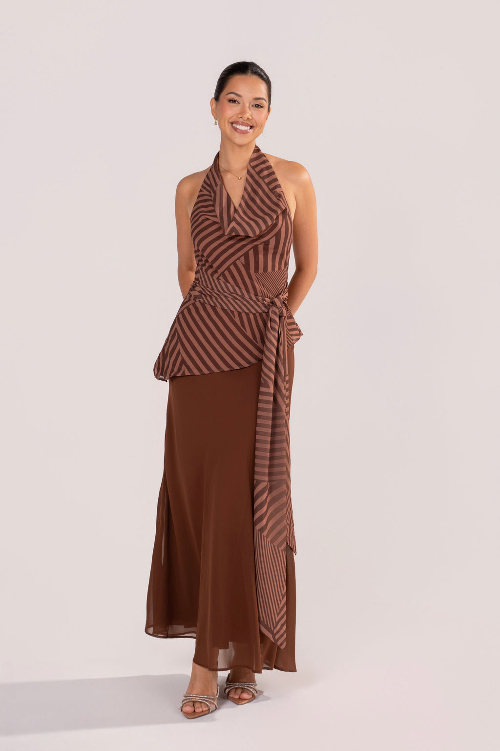 Grazia Stripe Halter Top & Chocolate Skirt Set