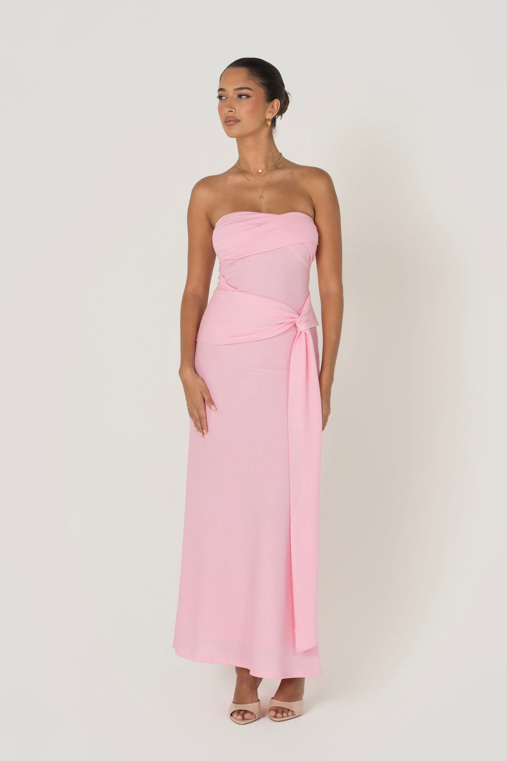 Sorelle Strapless Maxi Dress with Drape Detail